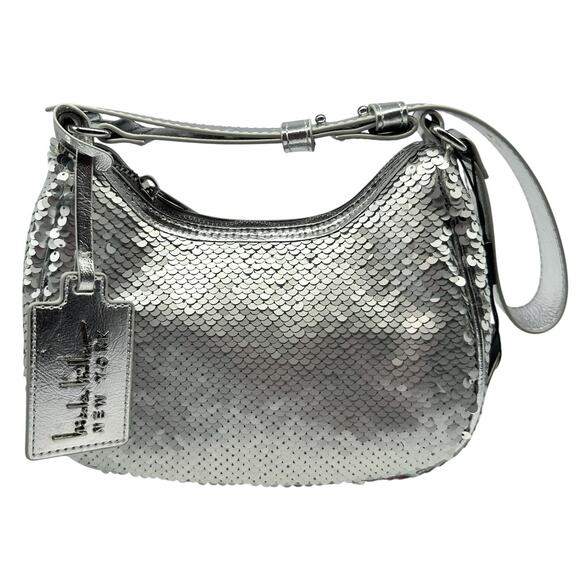 Nicole Miller Handbags - Nicole Miller Silver Sequin Shiny Strap Shoulder Bag Purse Logo Formal Dressy
